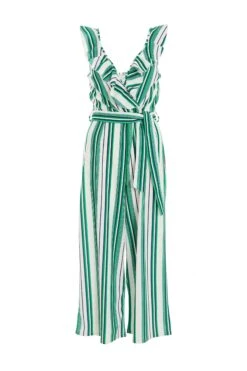 Green Striped Culotte Jumpsuit