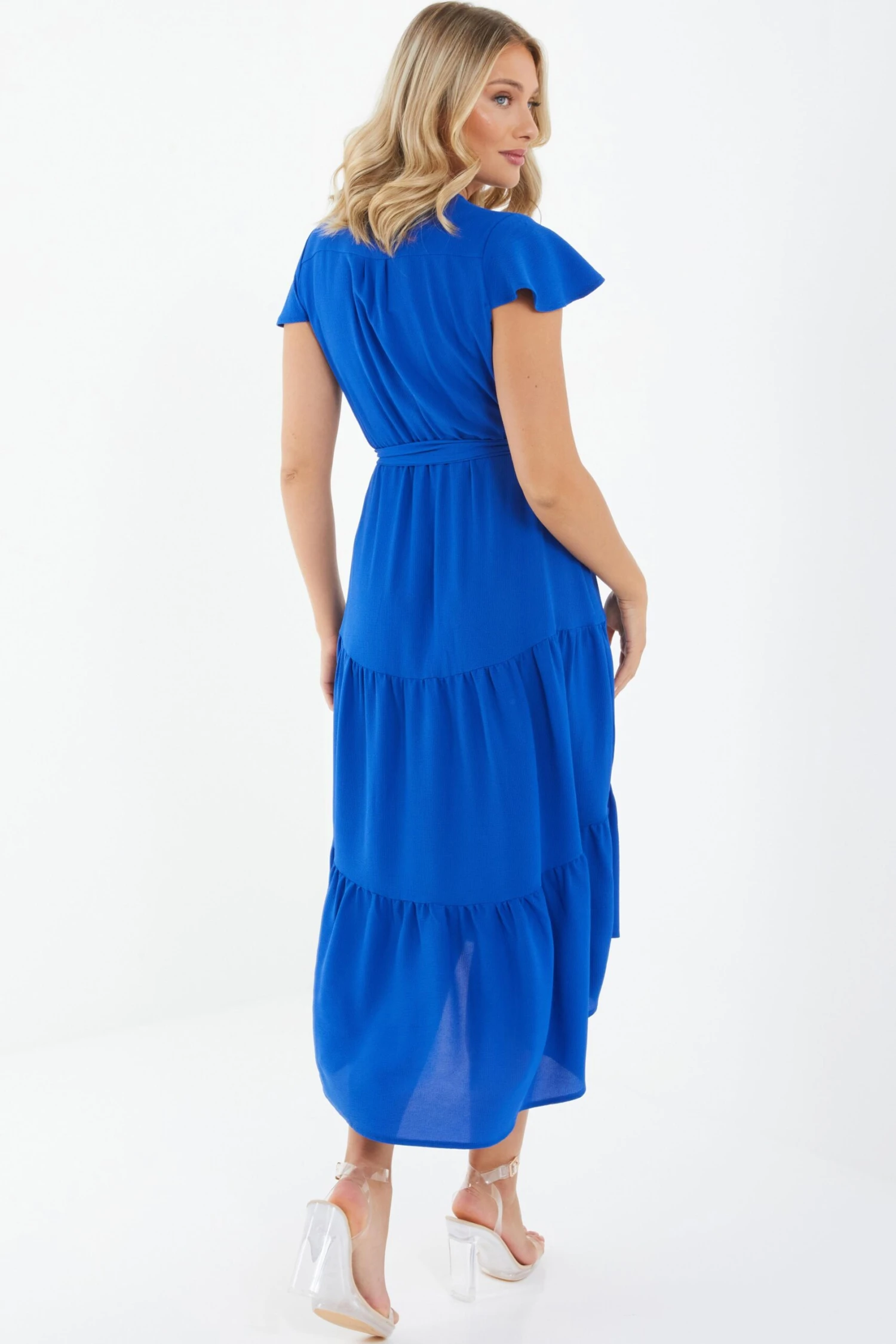 Royal Blue Tiered Dip Hem Midi Dress 5 Royal Blue Tiered Dip Hem Midi Dress - Image 3