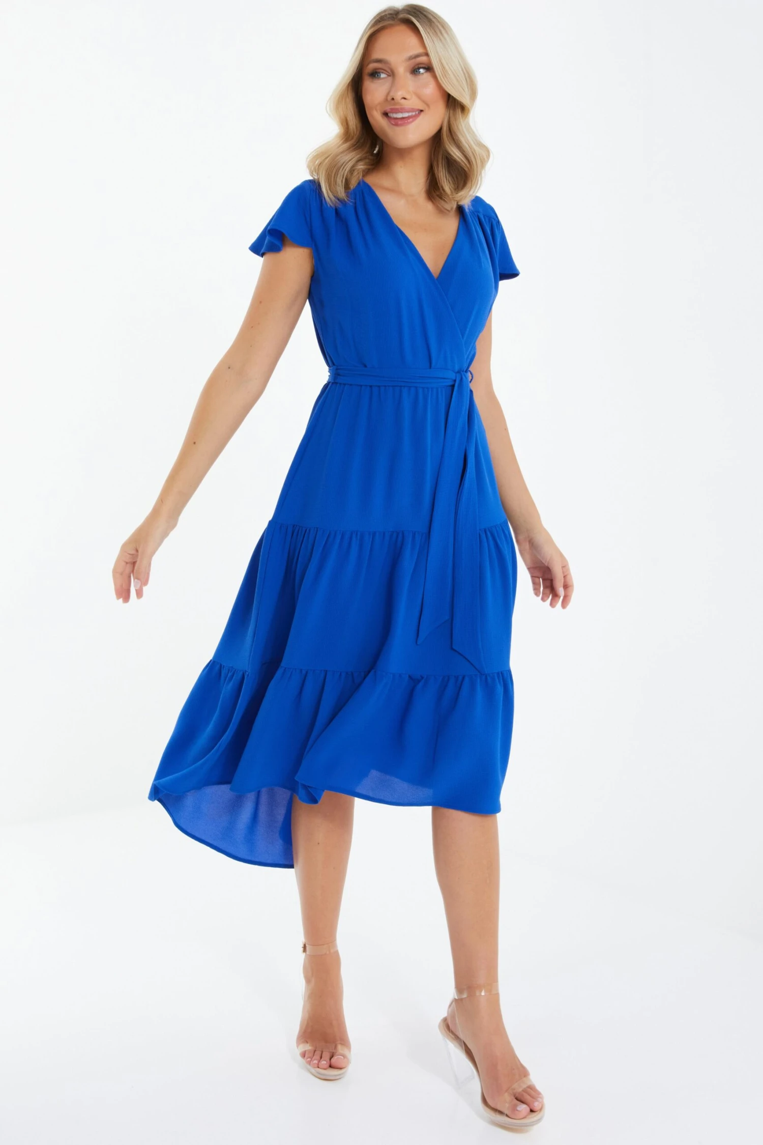 Royal Blue Tiered Dip Hem Midi Dress 4 Royal Blue Tiered Dip Hem Midi Dress - Image 2