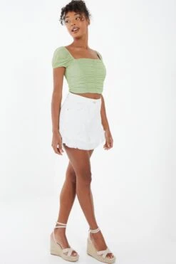Sage Mesh Crop Top 11 Sage Mesh Crop Top -Claasyoo Shop 00100037890 XS
