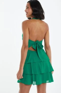Green Halter Neck Skater Dress -Claasyoo Shop 00100037905 XB