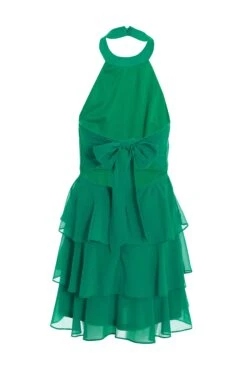 Green Halter Neck Skater Dress -Claasyoo Shop 00100037905 ZB