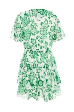 Green Tropical Print Skater Dress -Claasyoo Shop 00100037910 ZB