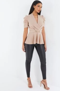 Stone Pleated Peplum Top -Claasyoo Shop 00100037962 XS