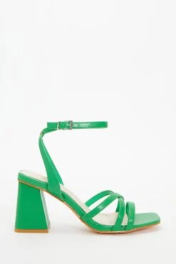 Green Cross Strap Block Heeled Sandals -Claasyoo Shop 00100037982 XM
