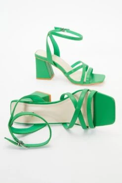 Green Cross Strap Block Heeled Sandals -Claasyoo Shop 00100037982 XS