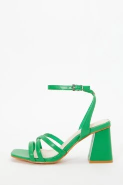 Green Cross Strap Block Heeled Sandals