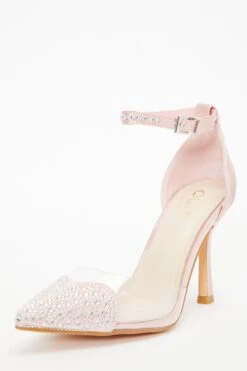 Pink Satin Diamante Heart Court Heels -Claasyoo Shop 00100037984 XB