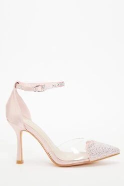 Pink Satin Diamante Heart Court Heels -Claasyoo Shop 00100037984 XS