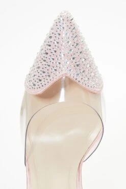 Pink Satin Diamante Heart Court Heels -Claasyoo Shop 00100037984 ZB