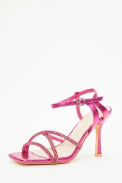 Pink Diamante Strappy Heeled Sandals -Claasyoo Shop 00100037985 XB