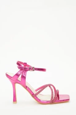 Pink Diamante Strappy Heeled Sandals -Claasyoo Shop 00100037985 XM
