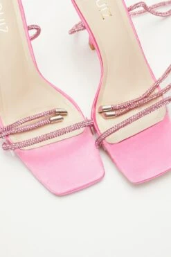 Pink Satin Clear Ankle Tie Heeled Sandals -Claasyoo Shop 00100038023 ZB