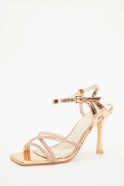 Rose Gold Diamante Strappy Heeled Sandals -Claasyoo Shop 00100038026 XB