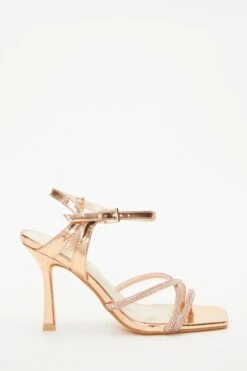 Rose Gold Diamante Strappy Heeled Sandals -Claasyoo Shop 00100038026 XM