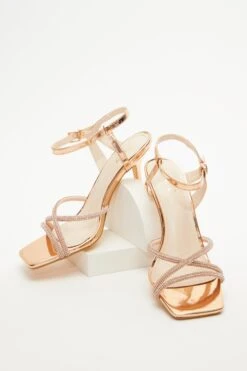 Rose Gold Diamante Strappy Heeled Sandals -Claasyoo Shop 00100038026 XS
