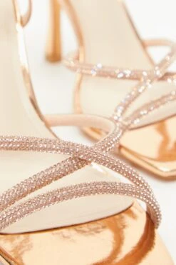 Rose Gold Diamante Strappy Heeled Sandals -Claasyoo Shop 00100038026 ZB
