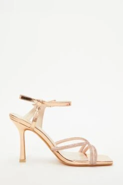 Rose Gold Diamante Strappy Heeled Sandals -Claasyoo Shop 00100038026 ZS