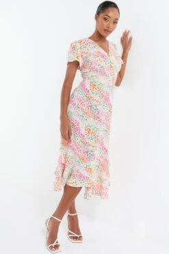 Multicoloured Animal Print Midi Dress -Claasyoo Shop 00100038031 XS