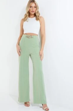 Sage Buckle Palazzo Trousers 9 Sage Buckle Palazzo Trousers -Claasyoo Shop 00100038052 XM
