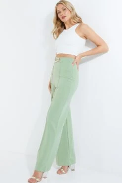 Sage Buckle Palazzo Trousers 11 Sage Buckle Palazzo Trousers -Claasyoo Shop 00100038052 XS