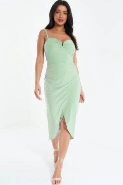 Sage Wrap Midi Dress -Claasyoo Shop 00100038063 XM