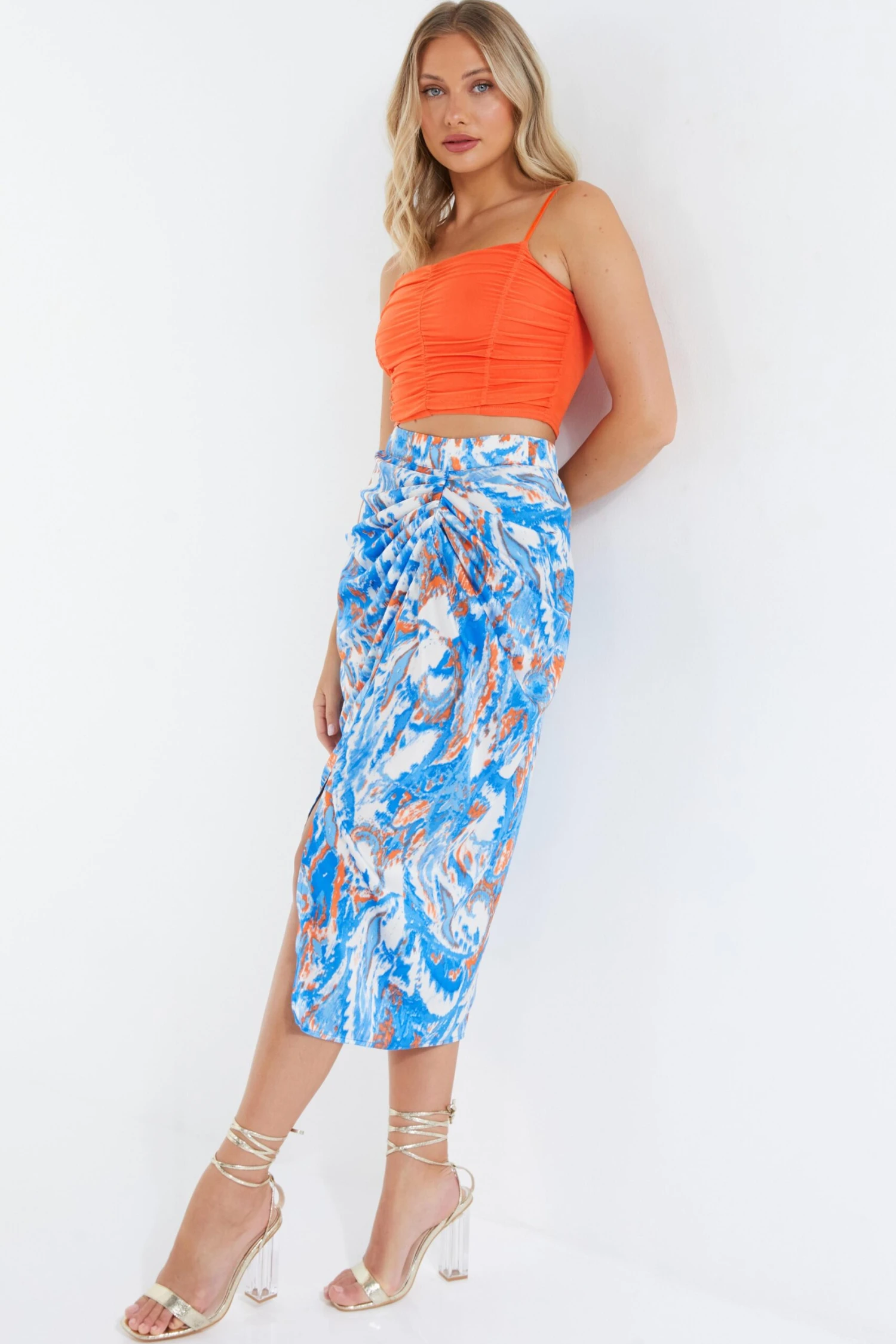 Orange Mesh Ruched Crop Top 6 Orange Mesh Ruched Crop Top - Image 4