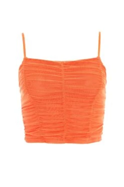 Orange Mesh Ruched Crop Top