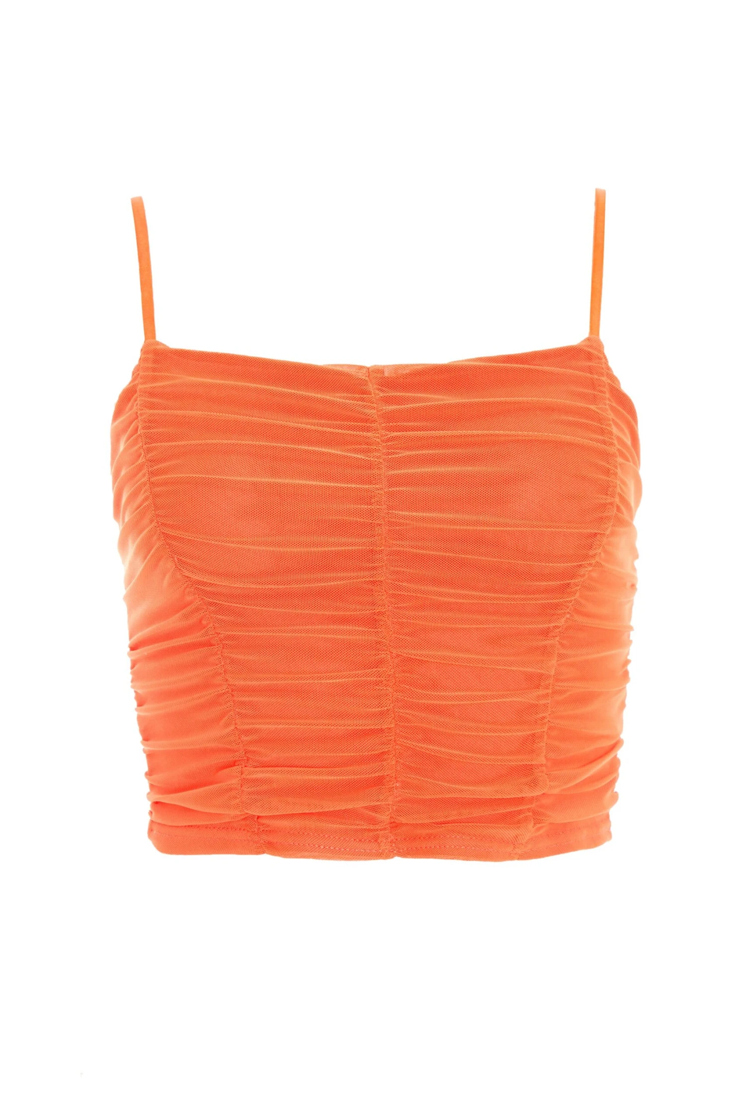Orange Mesh Ruched Crop Top 3 Orange Mesh Ruched Crop Top