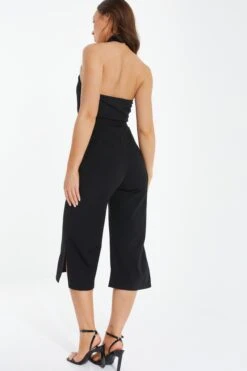 Black Halter Neck Culotte Jumpsuit -Claasyoo Shop 00100038082 XB