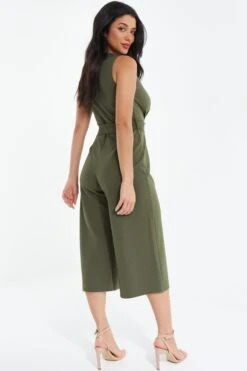 Khaki Wrap Culotte Jumpsuit 10 Khaki Wrap Culotte Jumpsuit -Claasyoo Shop 00100038090 XB