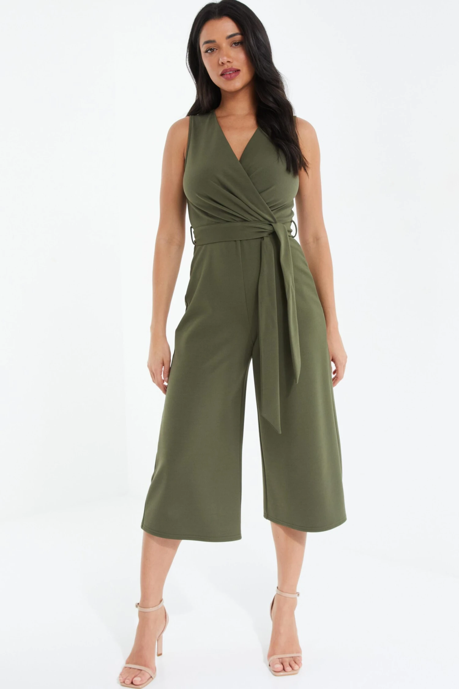 Khaki Wrap Culotte Jumpsuit 4 Khaki Wrap Culotte Jumpsuit - Image 2
