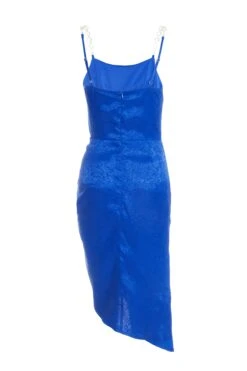 Royal Blue Satin Jacquard Midi Dress -Claasyoo Shop 00100038118 ZB