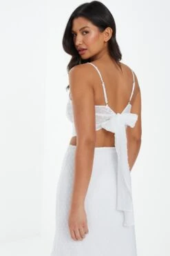 Cream Chiffon Dobby Tie Back Crop Top -Claasyoo Shop 00100038121 XB