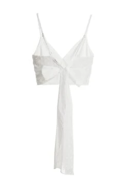 Cream Chiffon Dobby Tie Back Crop Top -Claasyoo Shop 00100038121 ZB