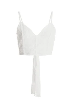 Cream Chiffon Dobby Tie Back Crop Top