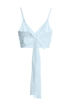 Blue Chiffon Dobby Tie Back Crop Top -Claasyoo Shop 00100038122 ZB
