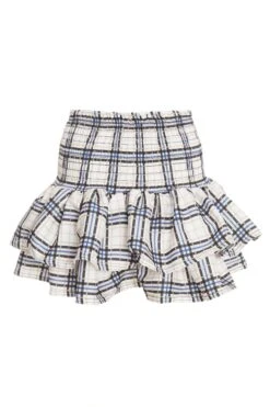 White Check Print Ruched Frill Mini Skirt -Claasyoo Shop 00100038133 ZB