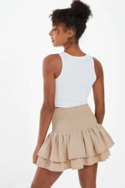 Stone Ruched Frill Mini Skirt -Claasyoo Shop 00100038134 XB