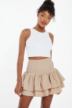 Stone Ruched Frill Mini Skirt -Claasyoo Shop 00100038134 XM