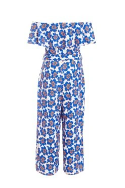 Royal Blue Floral Bardot Jumpsuit -Claasyoo Shop 00100038138 ZB