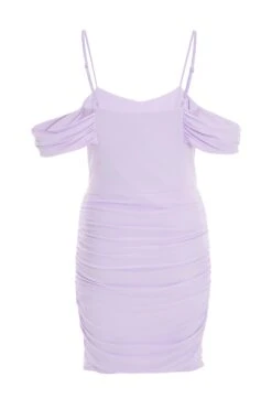 Lilac Ruched Bodycon Mini Dress -Claasyoo Shop 00100038203 ZB