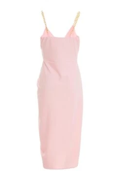 Pink Chain Ruched Midi Dress -Claasyoo Shop 00100038211 ZB