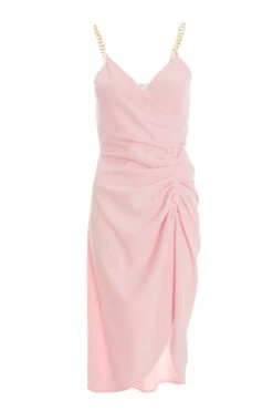 Pink Chain Ruched Midi Dress