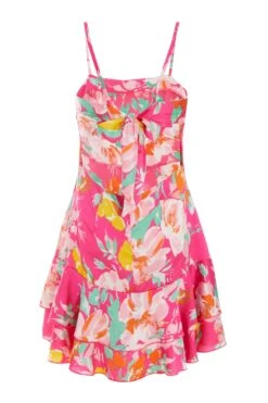 Pink Floral Flip Hem Skater Dress -Claasyoo Shop 00100038226 ZB