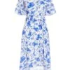 White Floral Wrap Dip Hem Midi Dress -Claasyoo Shop 00100038245 ZM