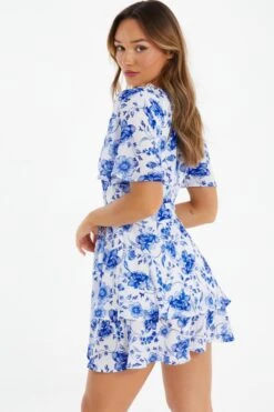 White Floral Wrap Mini Dress 10 White Floral Wrap Mini Dress -Claasyoo Shop 00100038247 XB