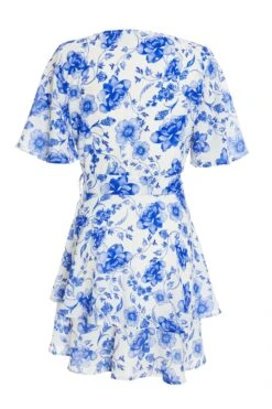 White Floral Wrap Mini Dress 12 White Floral Wrap Mini Dress -Claasyoo Shop 00100038247 ZB