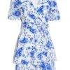 White Floral Wrap Mini Dress -Claasyoo Shop 00100038247 ZM