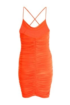 Orange Ruched Bodycon Mini Dress 12 Orange Ruched Bodycon Mini Dress -Claasyoo Shop 00100038273 ZB